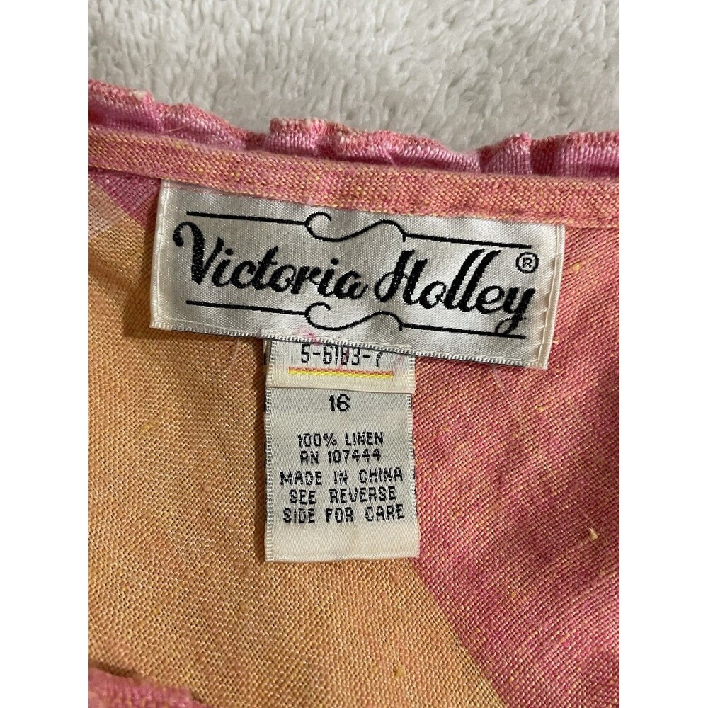 Victoria Holley 16 Pink Plaid 100% Linen V-neck Sleeveless Maxi Dress - Picture 7 of 10